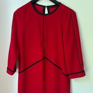 Zara Red Long Sleeve Dress with Black Trim
